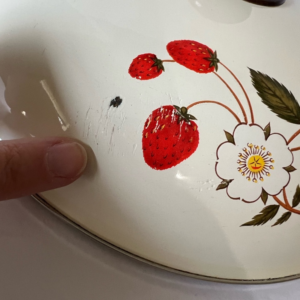 VTG Sheffield Strawberries 'n Cream Cookware Replacement Lid 9 3/4" Area Damage - Picture 8 of 9
